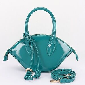 Vegan Patent Leather Top Handle Clutch Bag